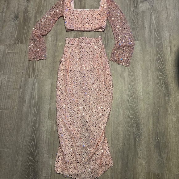 Custom Pink Sequin Skirt Set - Picture 2 of 11